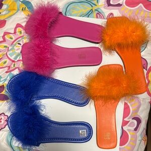 Colorful Fuzzy Slide Sandals sz 9.5
